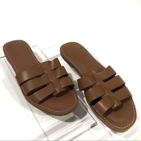 Madewell The Boardwalk Fisherman Slide Mule Flat Tan Leather Sandals Size 6.5 - Picture 1 of 10